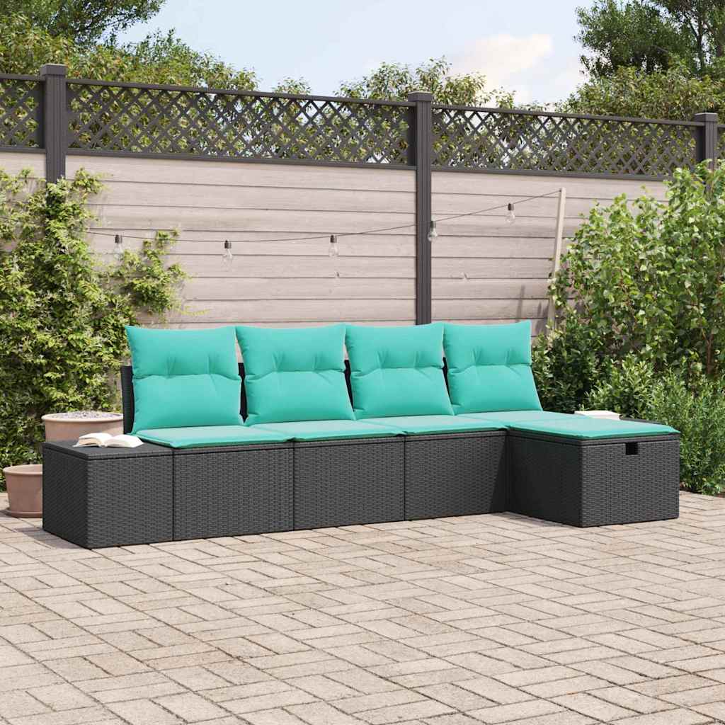 Tuin Sofa Set met kussen 5 pcs Zwart poly rattan – afbeelding 1