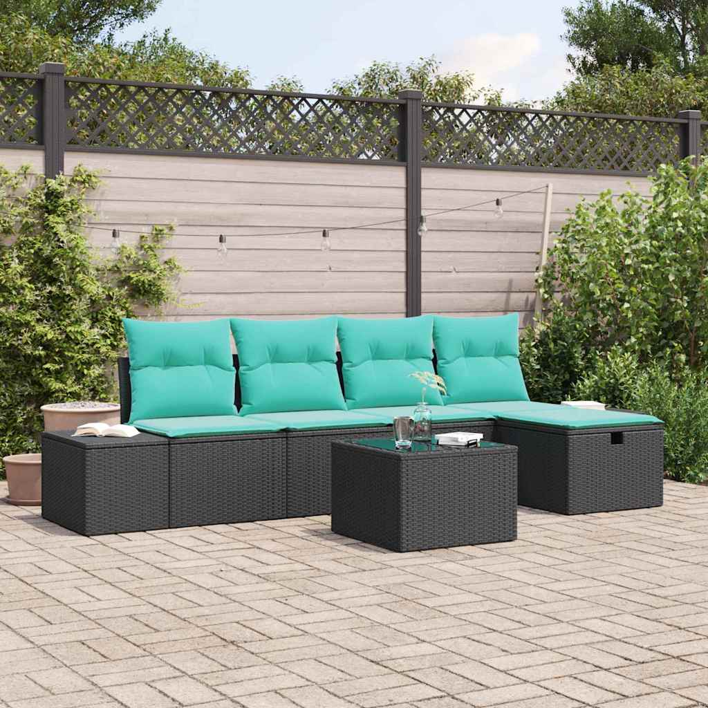 Tuin Sofa Set met kussen 6 pcs Zwart Poly riet – afbeelding 1