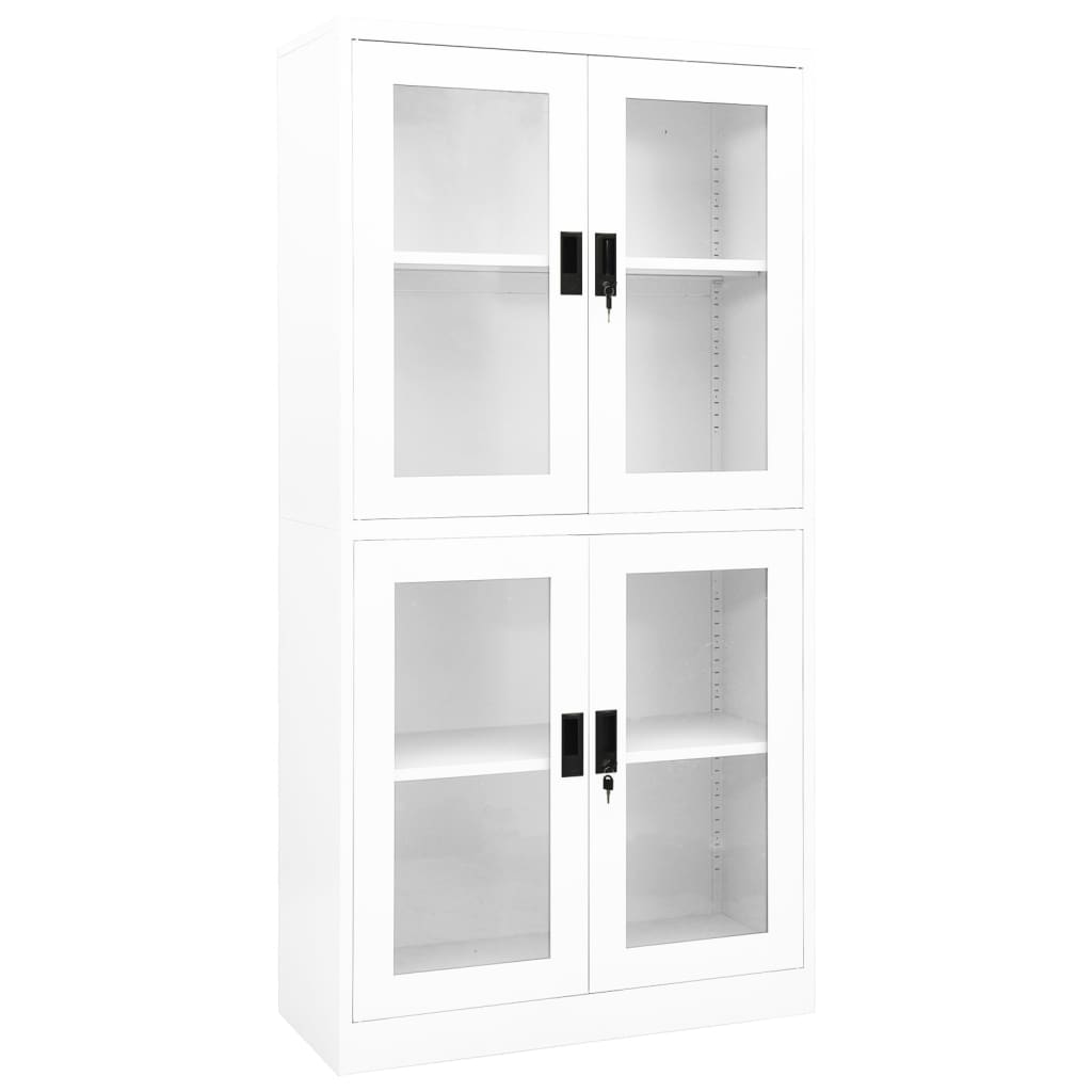 Kantoorkast 90x40x180 cm staal en gehard glas wit – afbeelding 1