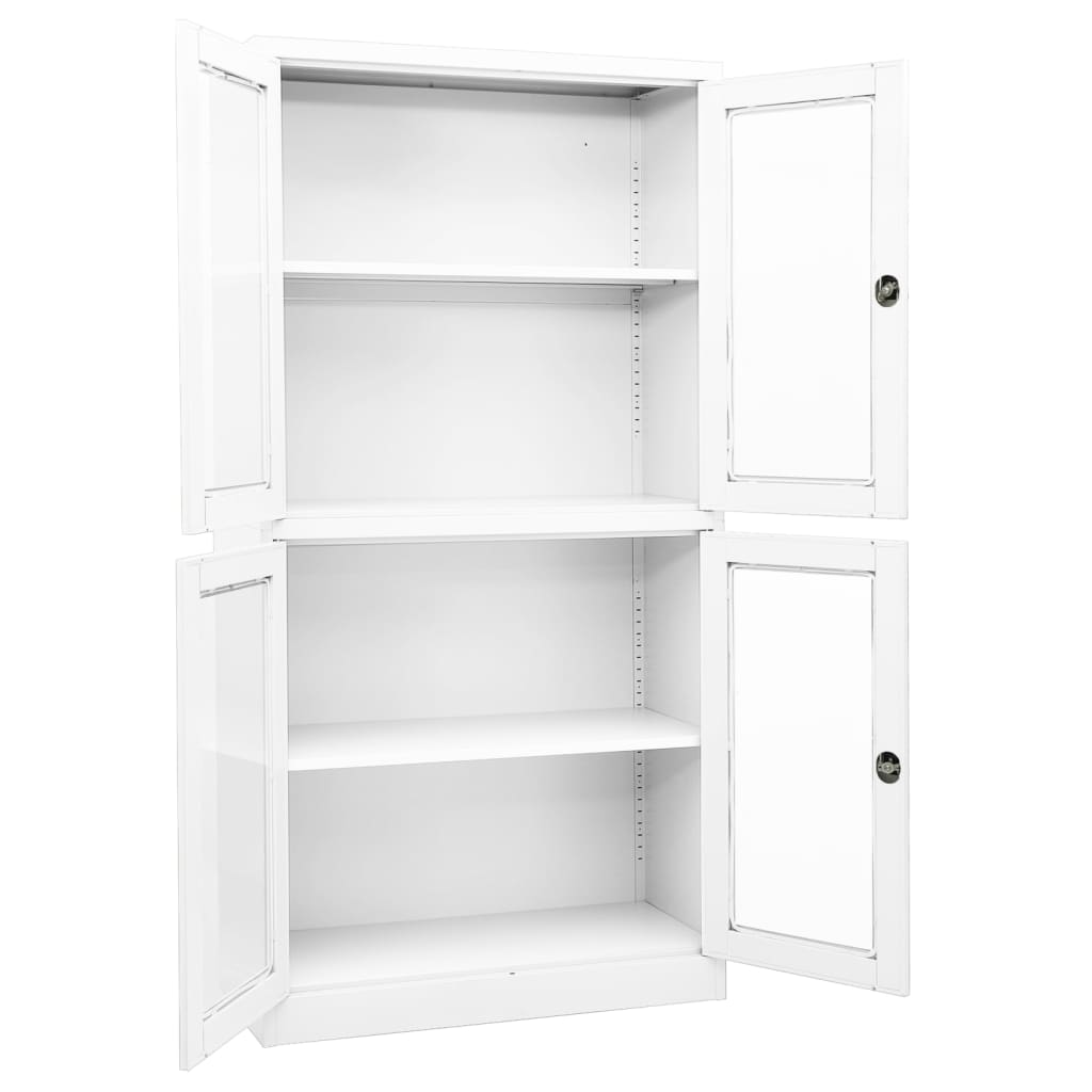 Kantoorkast 90x40x180 cm staal en gehard glas wit – afbeelding 2