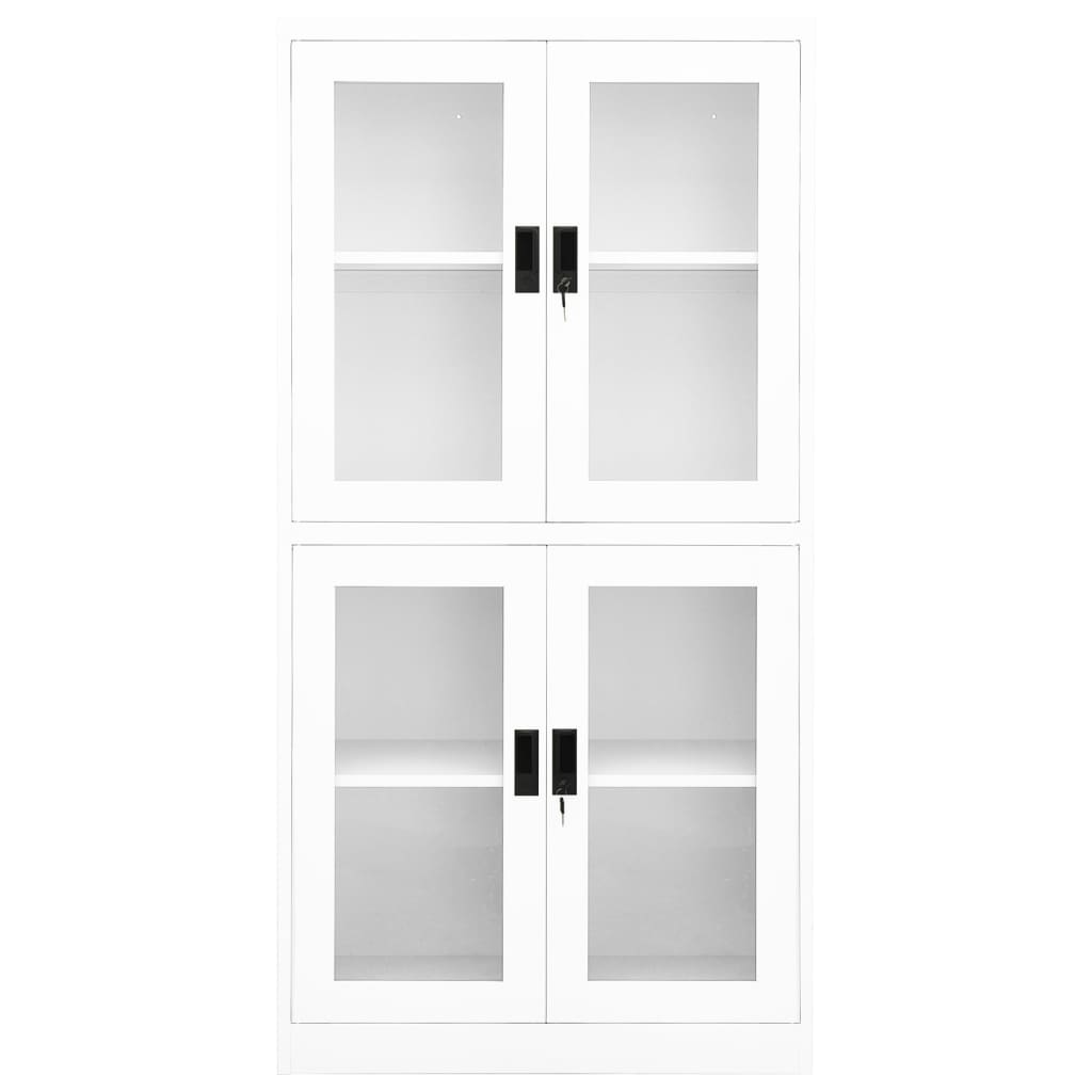 Kantoorkast 90x40x180 cm staal en gehard glas wit – afbeelding 3