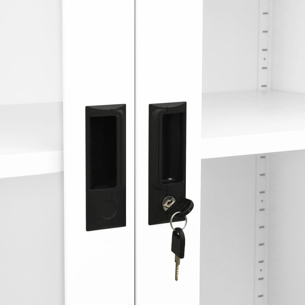 Kantoorkast 90x40x180 cm staal en gehard glas wit – afbeelding 7