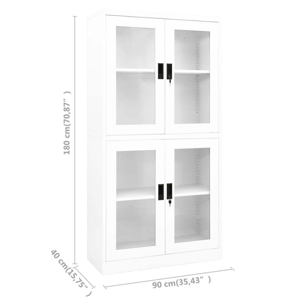 Kantoorkast 90x40x180 cm staal en gehard glas wit – afbeelding 8