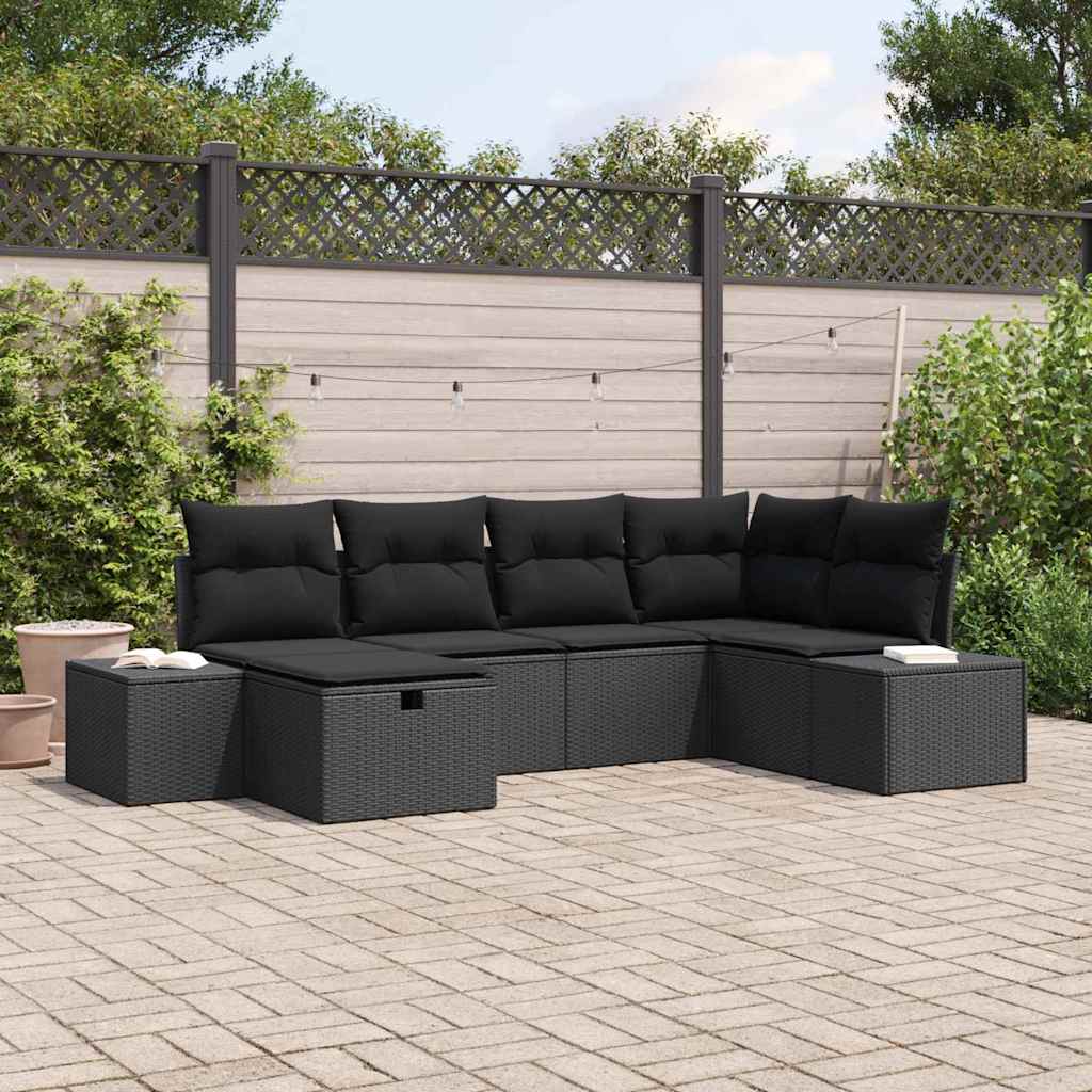 Tuin Sofa Set met kussen 6 pcs Zwart poly rattan