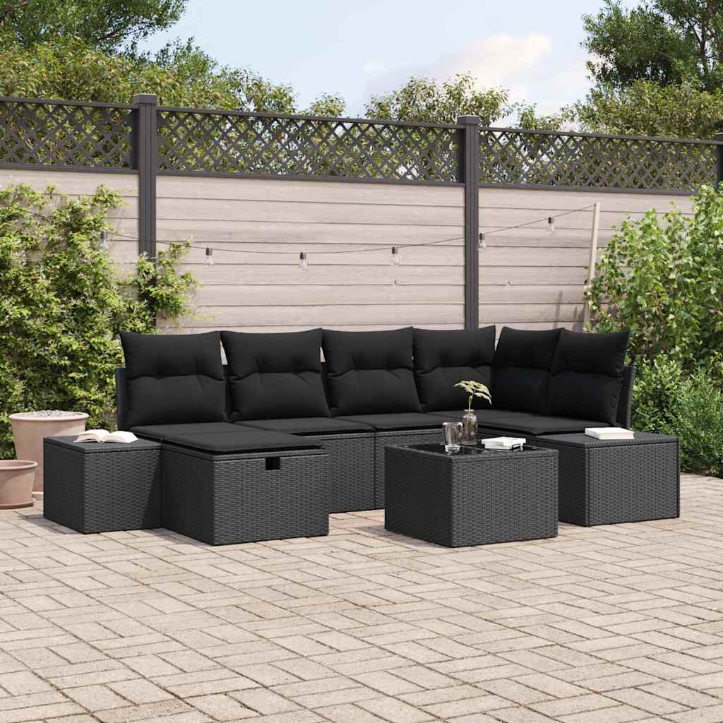 Tuin Sofa Set met kussen 7 pcs Zwart poly rattan