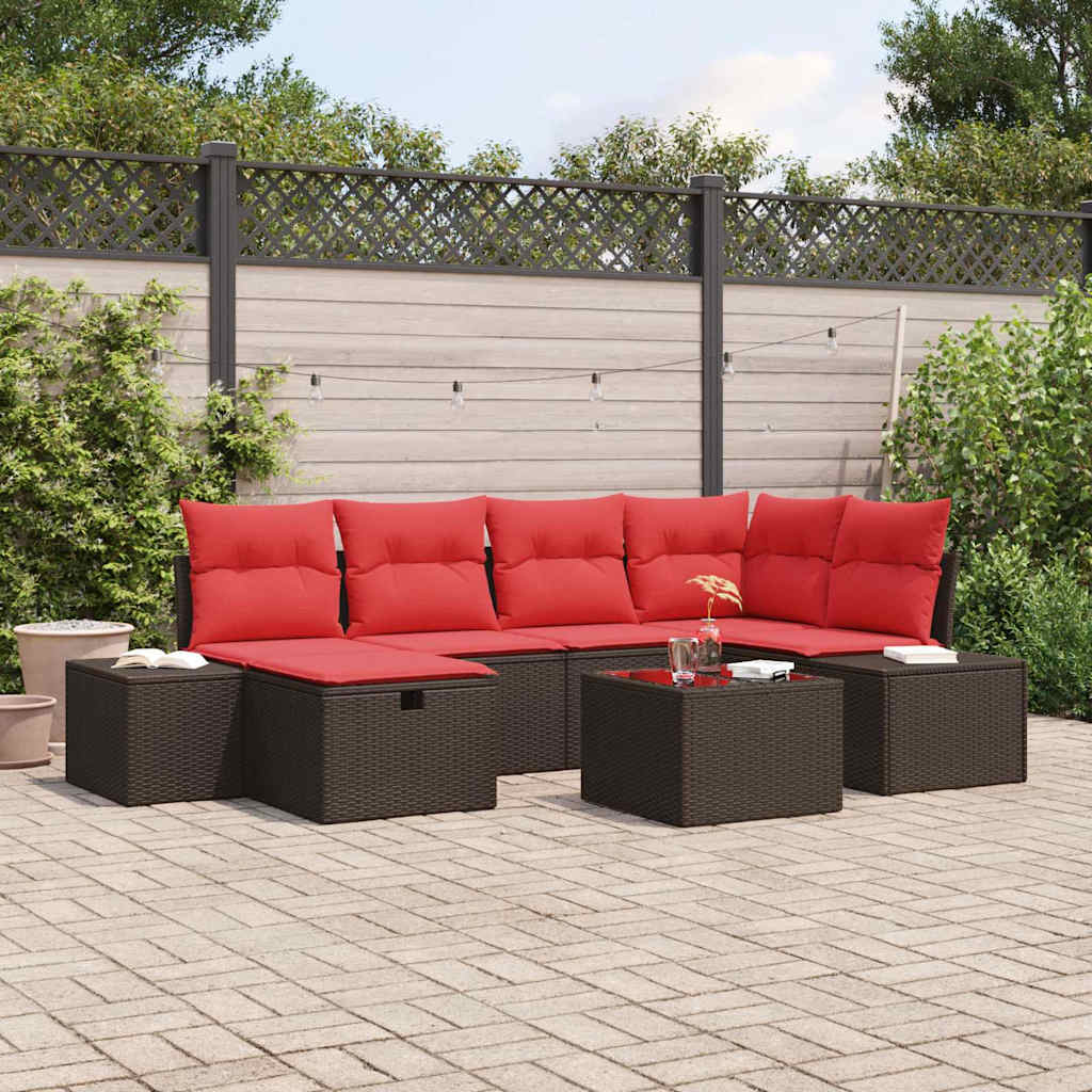 Tuin Sofa Set met kussen 7 pcs Bruin poly rattan – afbeelding 1