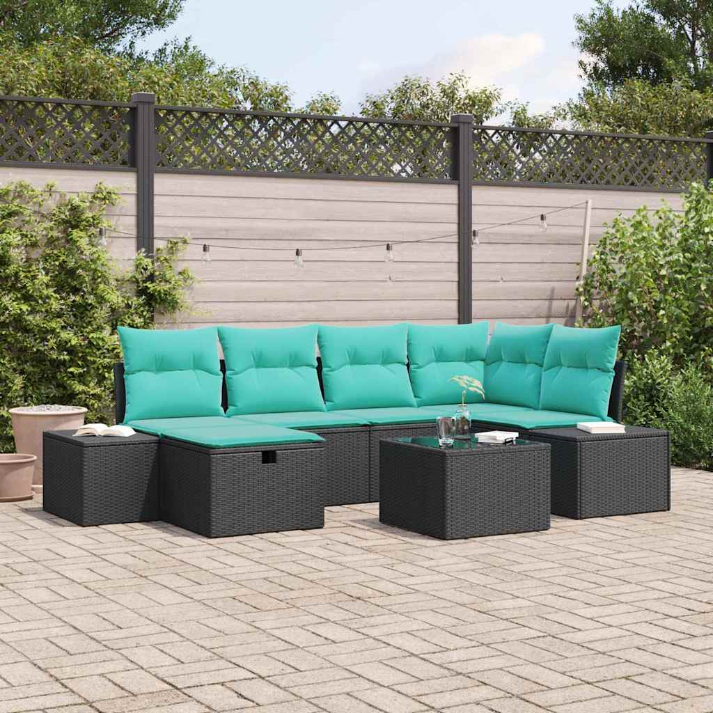 Tuin Sofa Set met kussen 7 pcs Zwart poly rattan – afbeelding 1