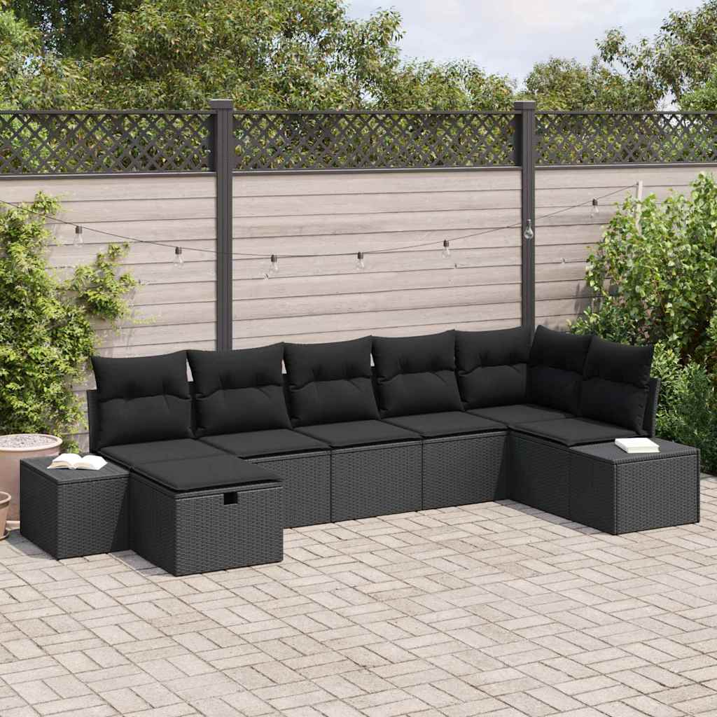 Tuin Sofa Set met kussen 7 pcs Zwart poly rattan – afbeelding 1