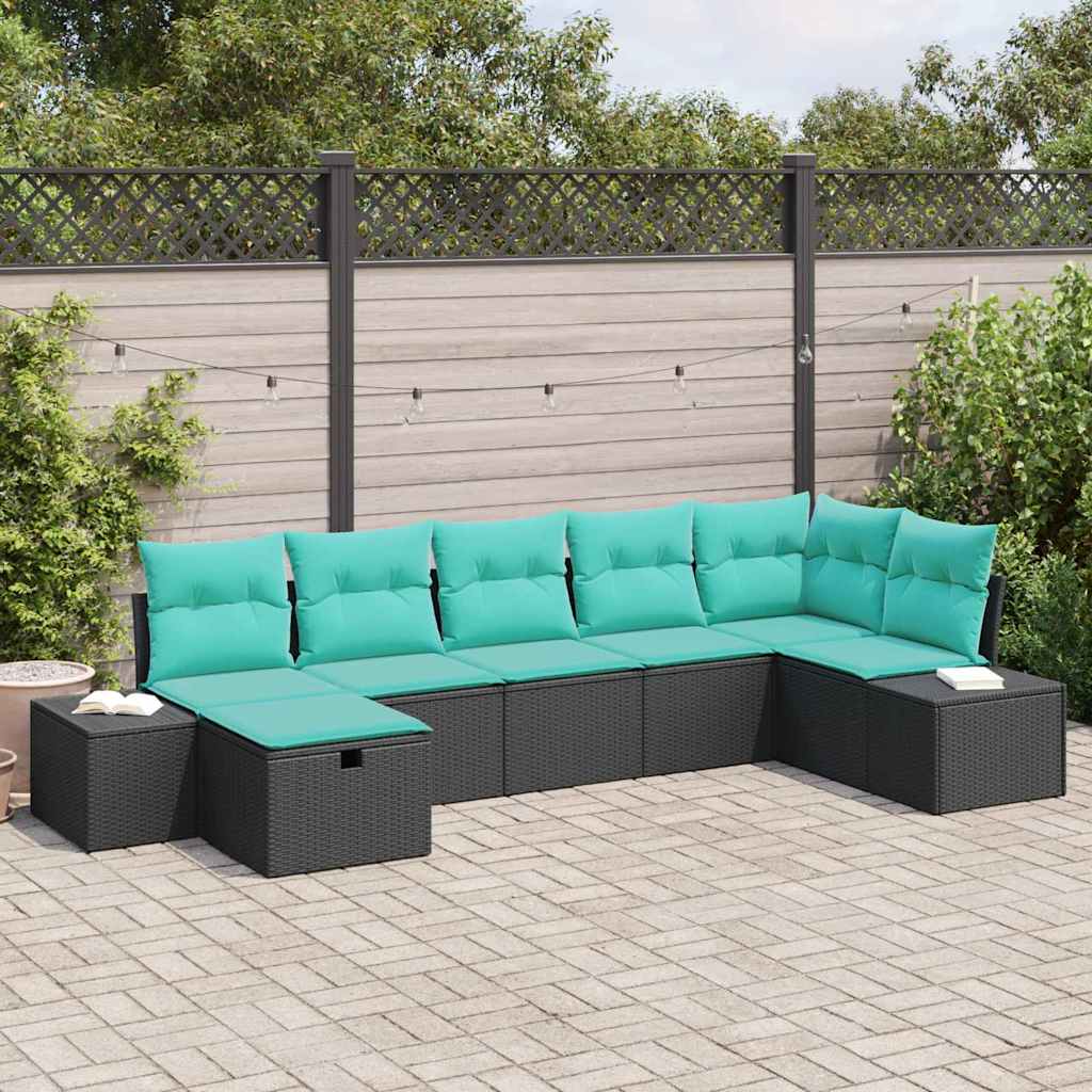 Tuin Sofa Set met kussen 7 pcs Zwart poly rattan – afbeelding 1