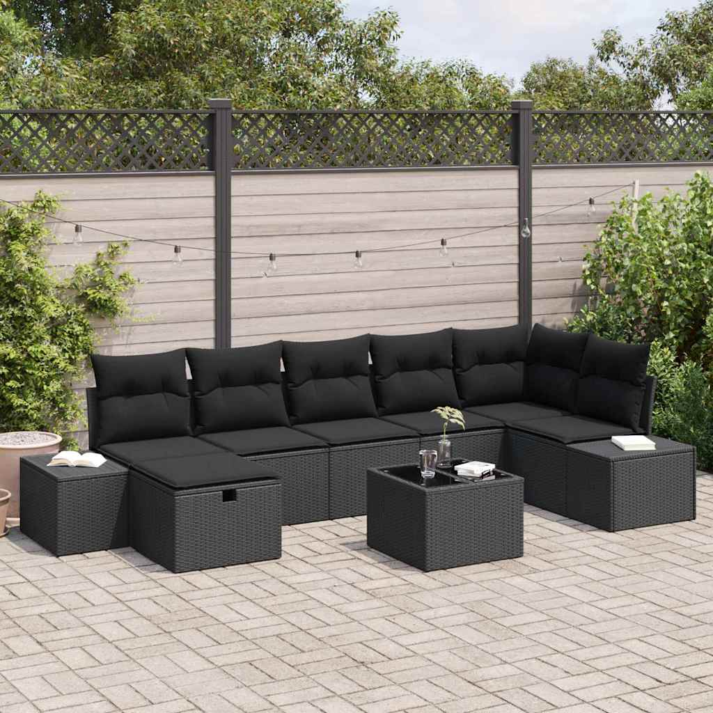 Tuin Sofa Set met kussen 8 pcs Zwart poly rattan – afbeelding 1