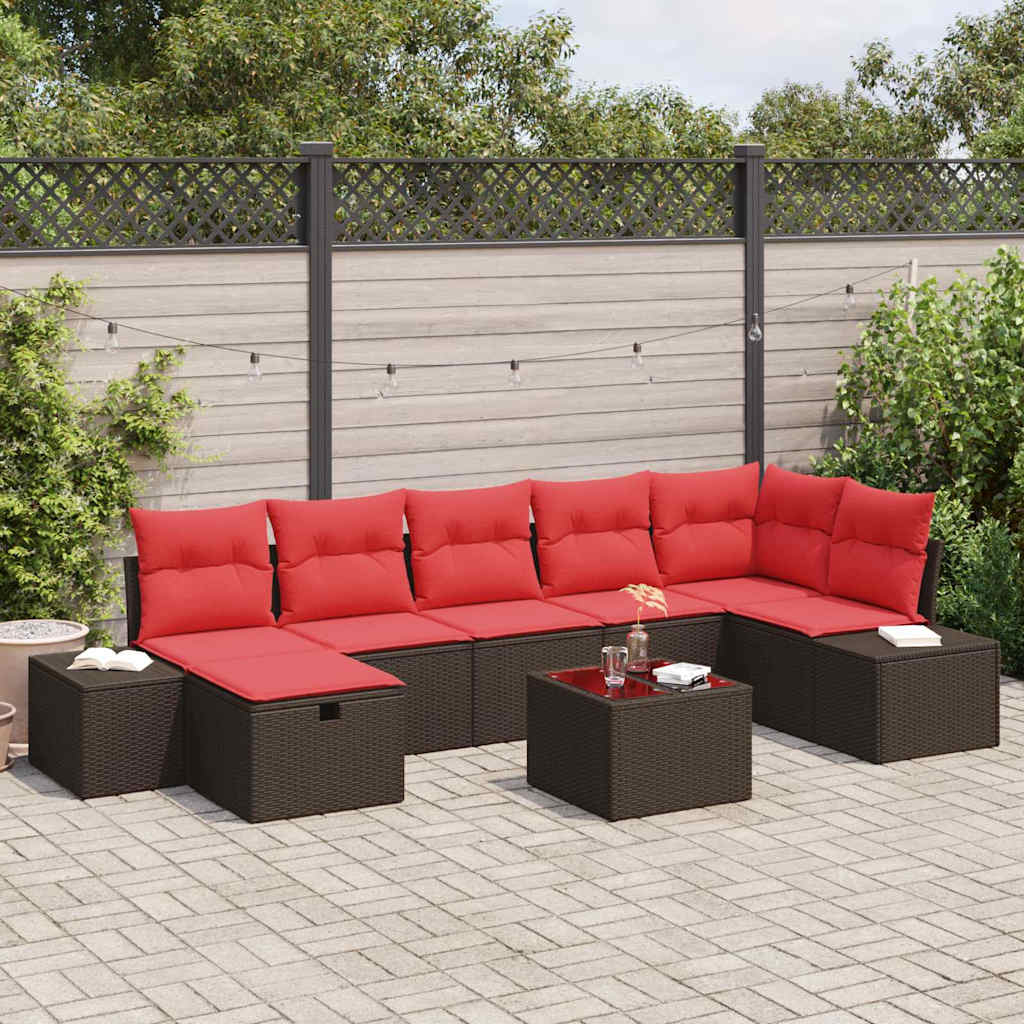 Tuin Sofa Set met kussen 8 pcs Bruin poly rattan – afbeelding 1