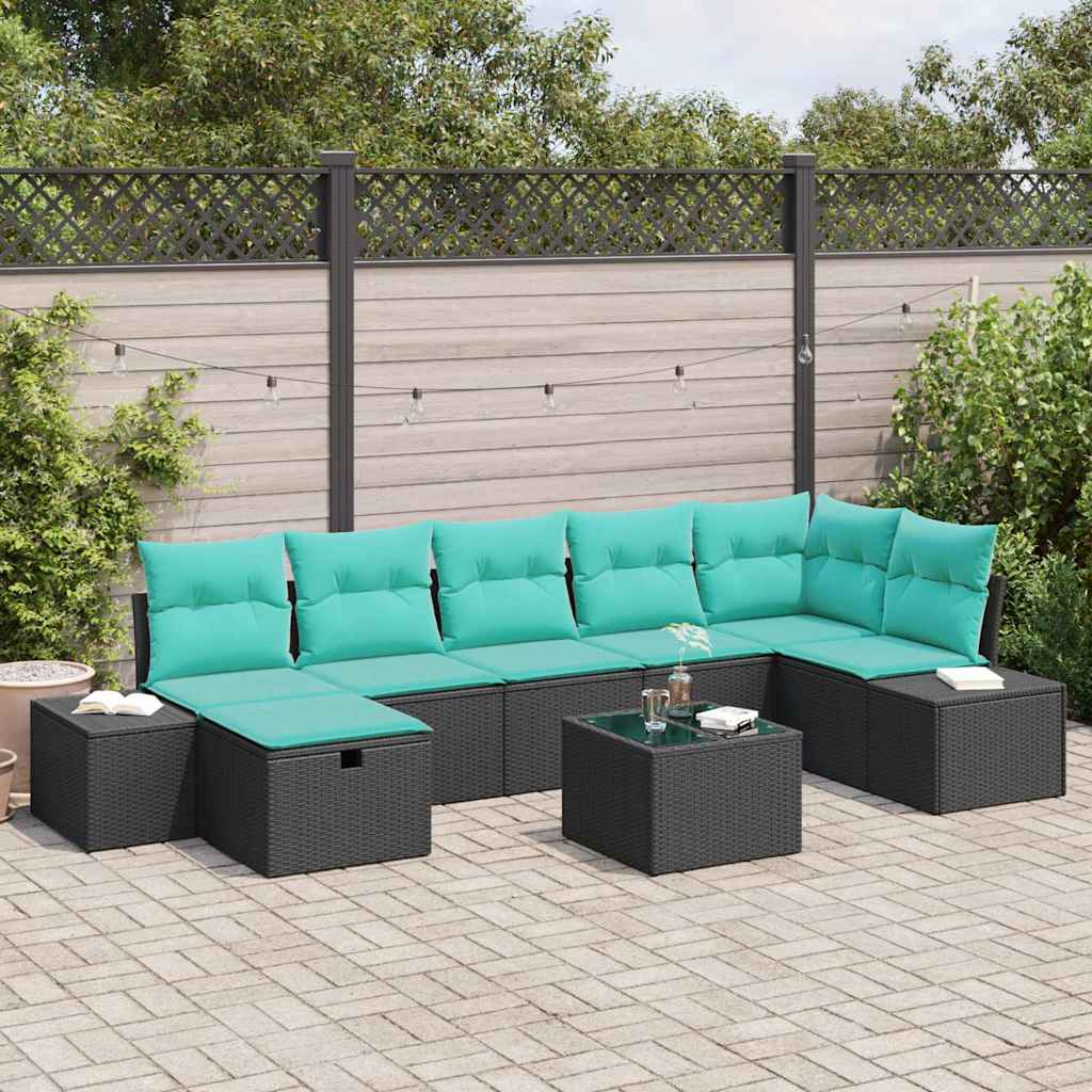 Tuin Sofa Set met kussen 8 pcs Zwart poly rattan – afbeelding 1