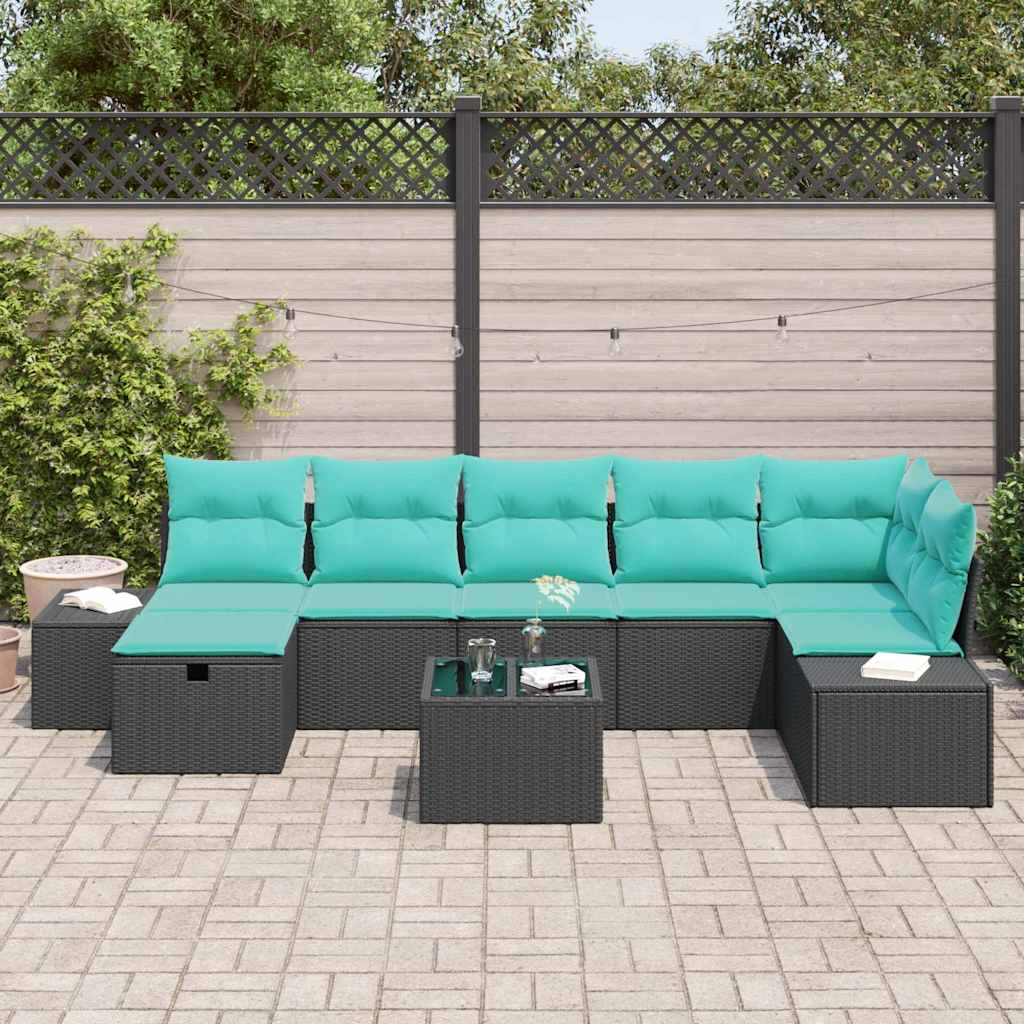 Tuin Sofa Set met kussen 8 pcs Zwart poly rattan – afbeelding 3
