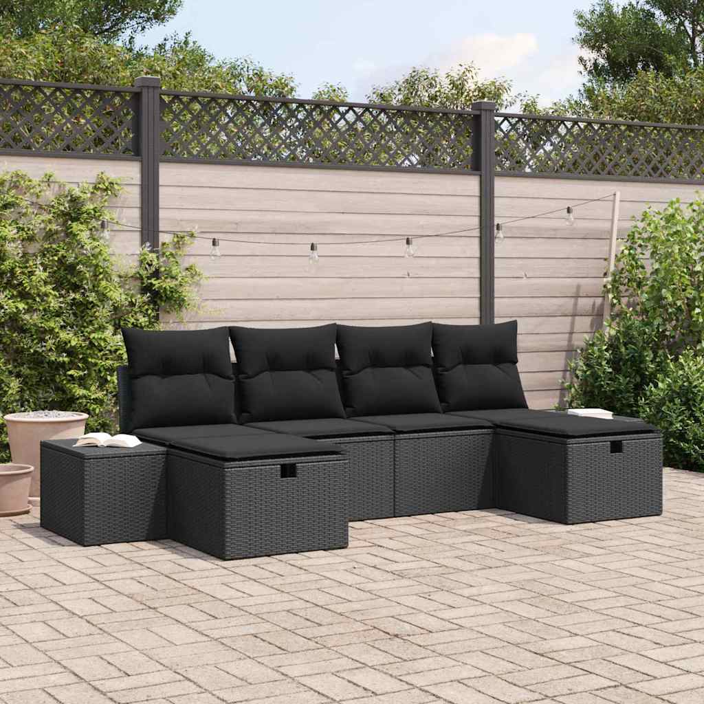 Tuin Sofa Set met kussen 6 pcs Zwart poly rattan