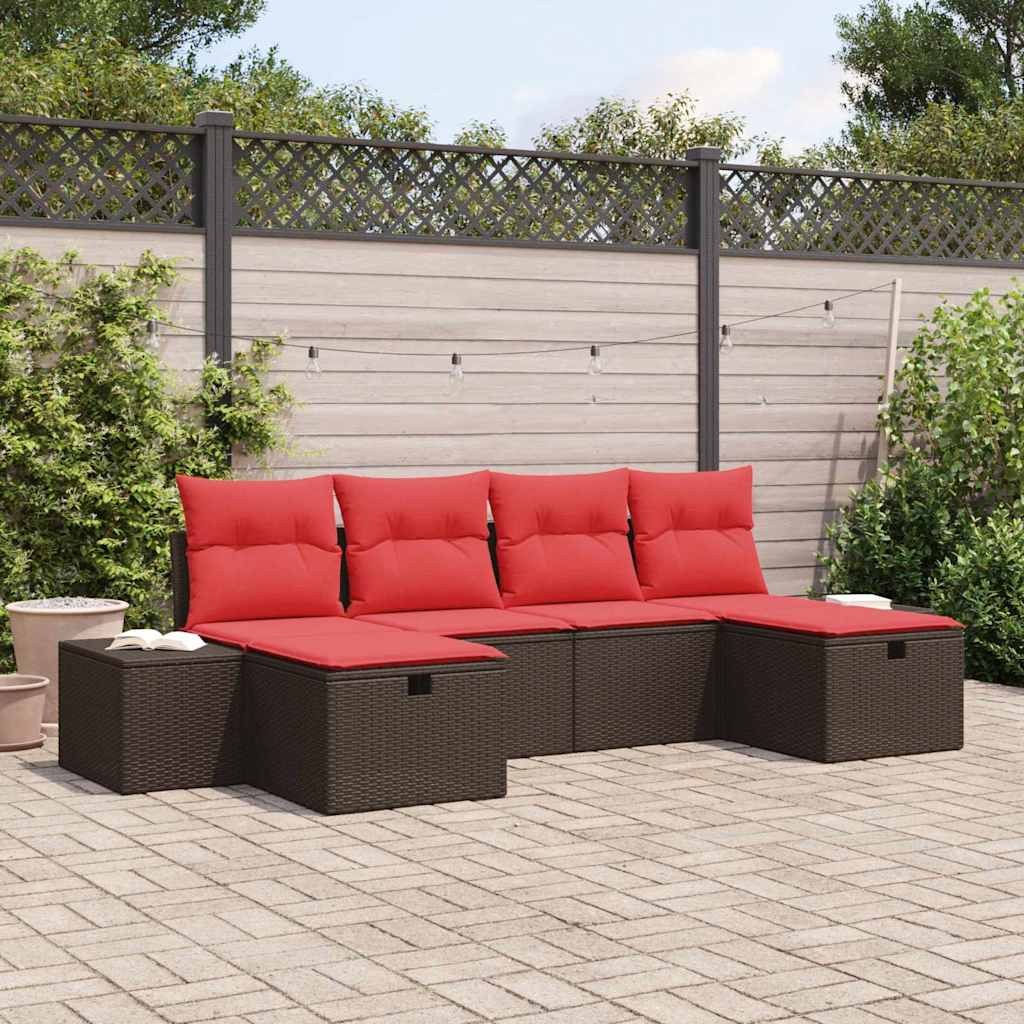 Tuin Sofa Set met kussen 6 pcs Bruin poly rattan – afbeelding 1