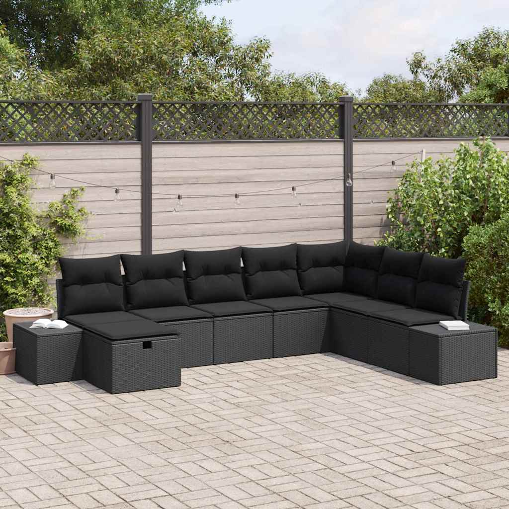 Tuin Sofa Set met kussen 8 pcs Zwart poly rattan – afbeelding 1