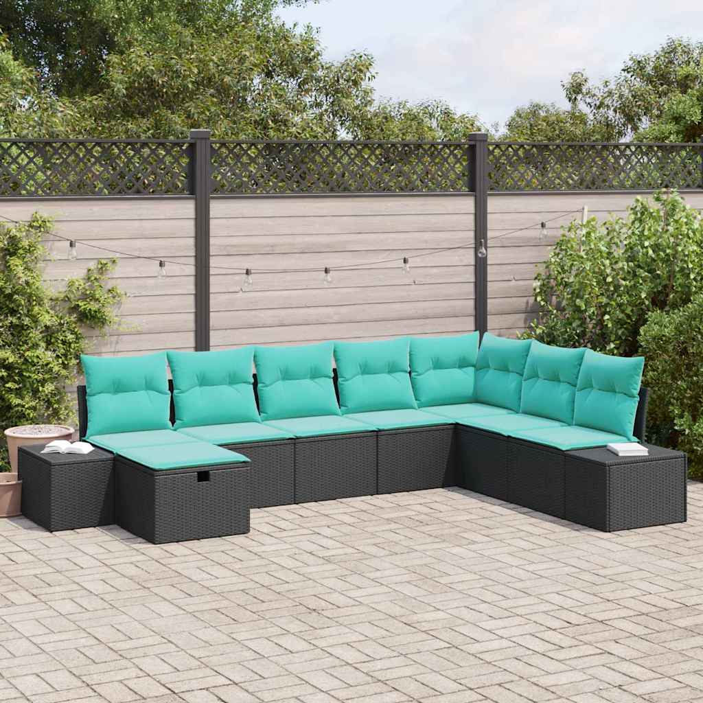 Tuin Sofa Set met kussen 8 pcs Zwart poly rattan – afbeelding 1