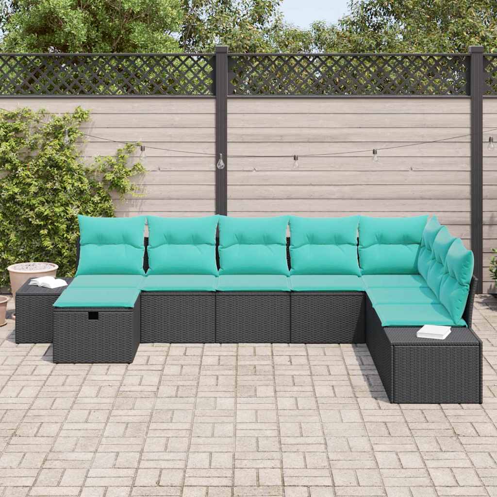 Tuin Sofa Set met kussen 8 pcs Zwart poly rattan – afbeelding 3