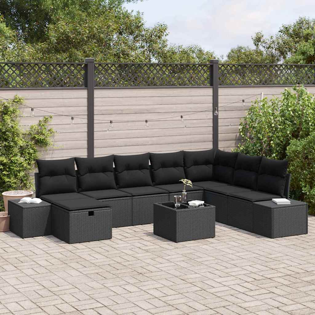 Tuin Sofa Set met kussen 9 pcs Zwart poly rattan – afbeelding 1