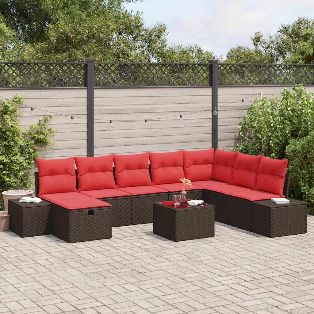 Tuin Sofa Set met kussen 9 pcs Bruin poly rattan – afbeelding 1