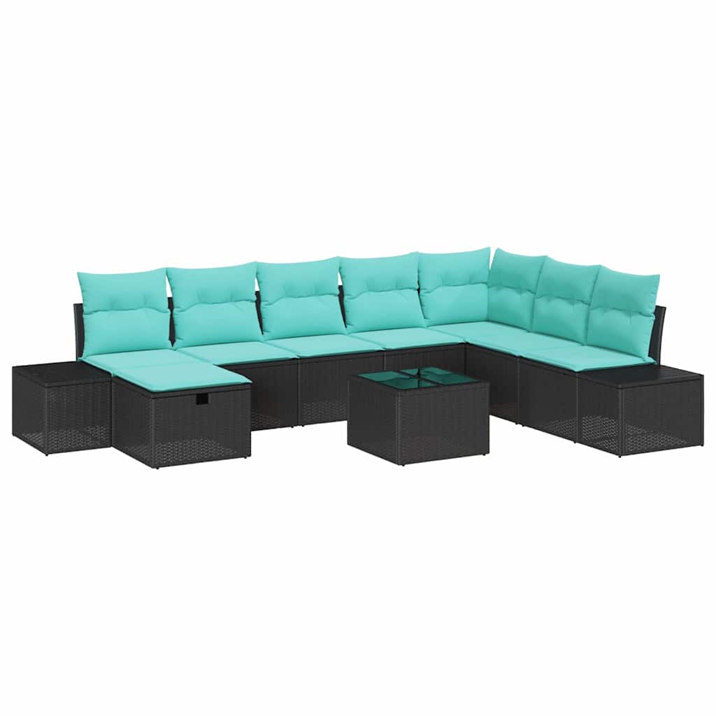 Tuin Sofa Set met kussen 9 pcs Zwart poly rattan – afbeelding 2