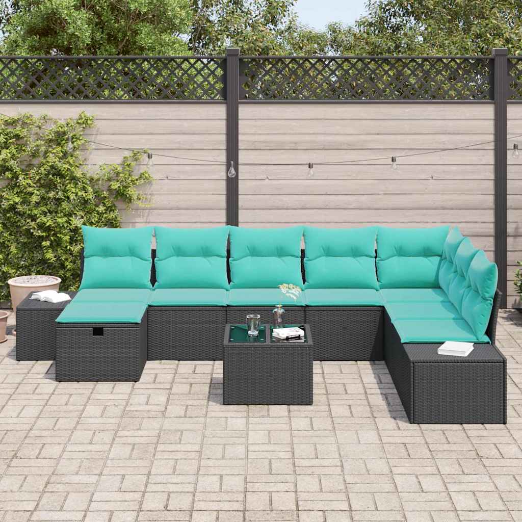 Tuin Sofa Set met kussen 9 pcs Zwart poly rattan – afbeelding 3