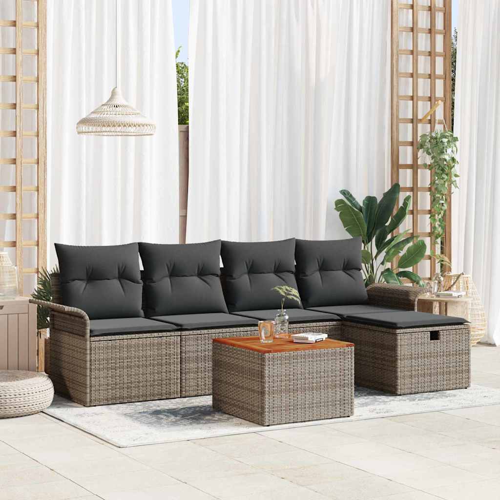 Tuinbankenset met kussen met opslag 6 pcs Grijs poly rattan – afbeelding 1