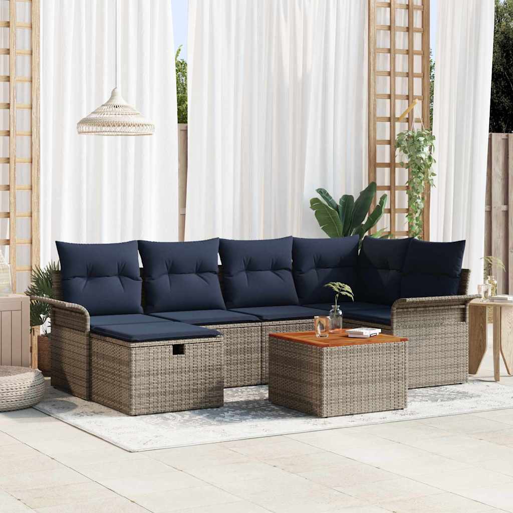 Tuinbankenset met kussen met opslag 7 pcs Grijs poly rattan – afbeelding 1