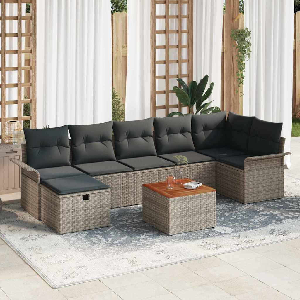 Tuinbankenset met kussen met opslag 8 pcs Grijs poly rattan – afbeelding 1