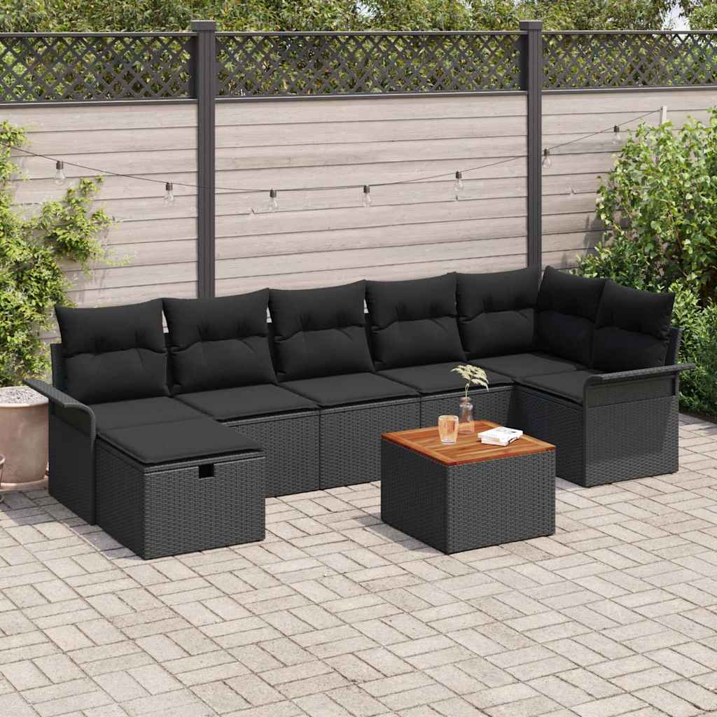 Tuinbankenset met kussen met opslag 8 pcs Zwart poly rattan – afbeelding 1