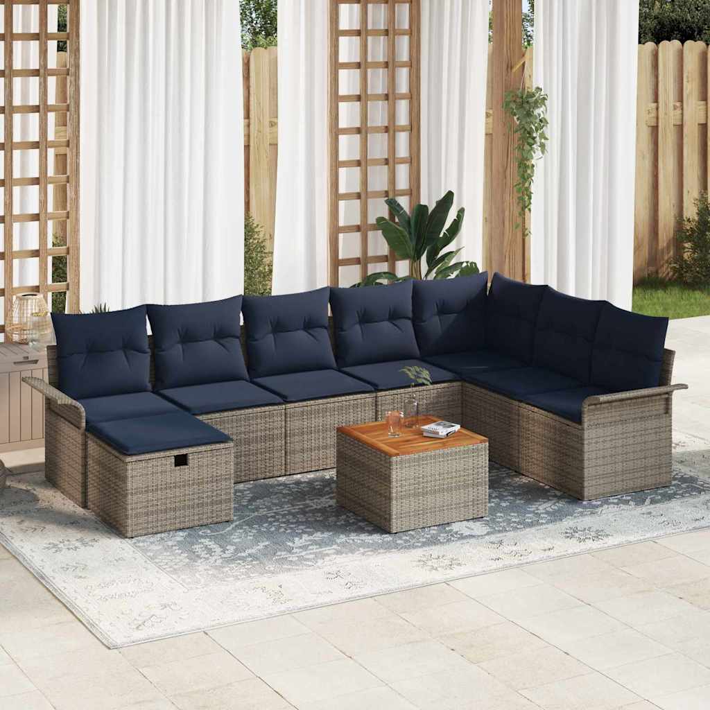 Tuinbankenset met kussen met opslag 9 pcs Grijs poly rattan – afbeelding 1