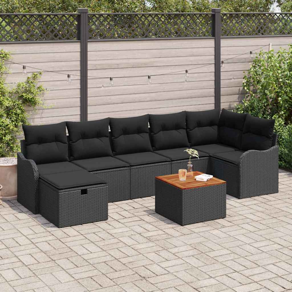 Tuinbankenset met kussen met opslag 8 pcs Zwart poly rattan – afbeelding 1