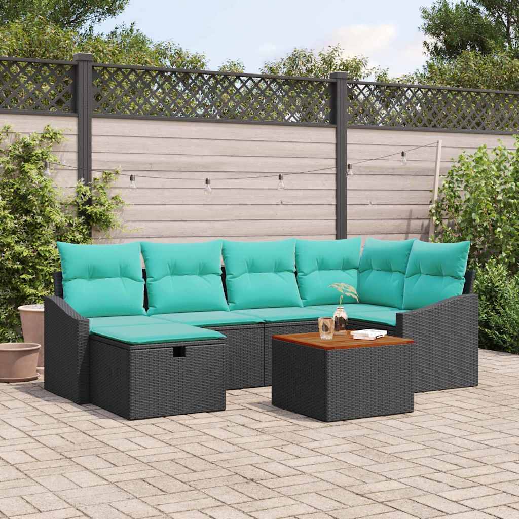 Tuinbankenset met kussen met opslag 7 pcs Zwart poly rattan