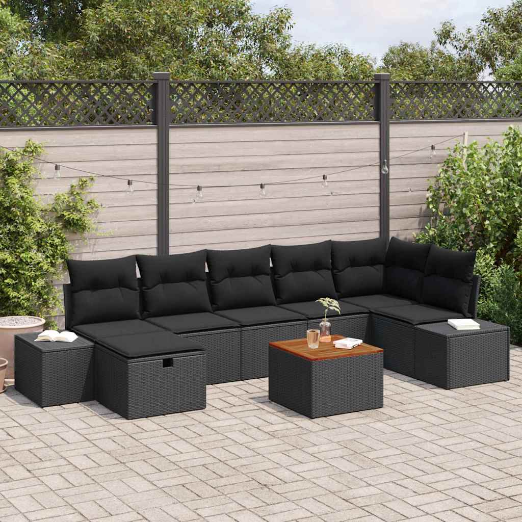 Tuinbankenset met kussen met opslag 8 pcs Zwart poly rattan – afbeelding 1