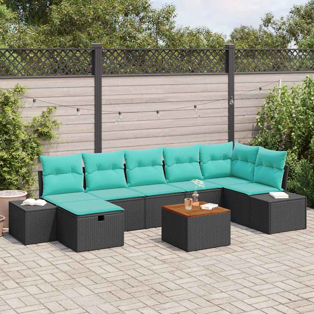 Tuinbankenset met kussen met opslag 8 pcs Zwart poly rattan – afbeelding 1
