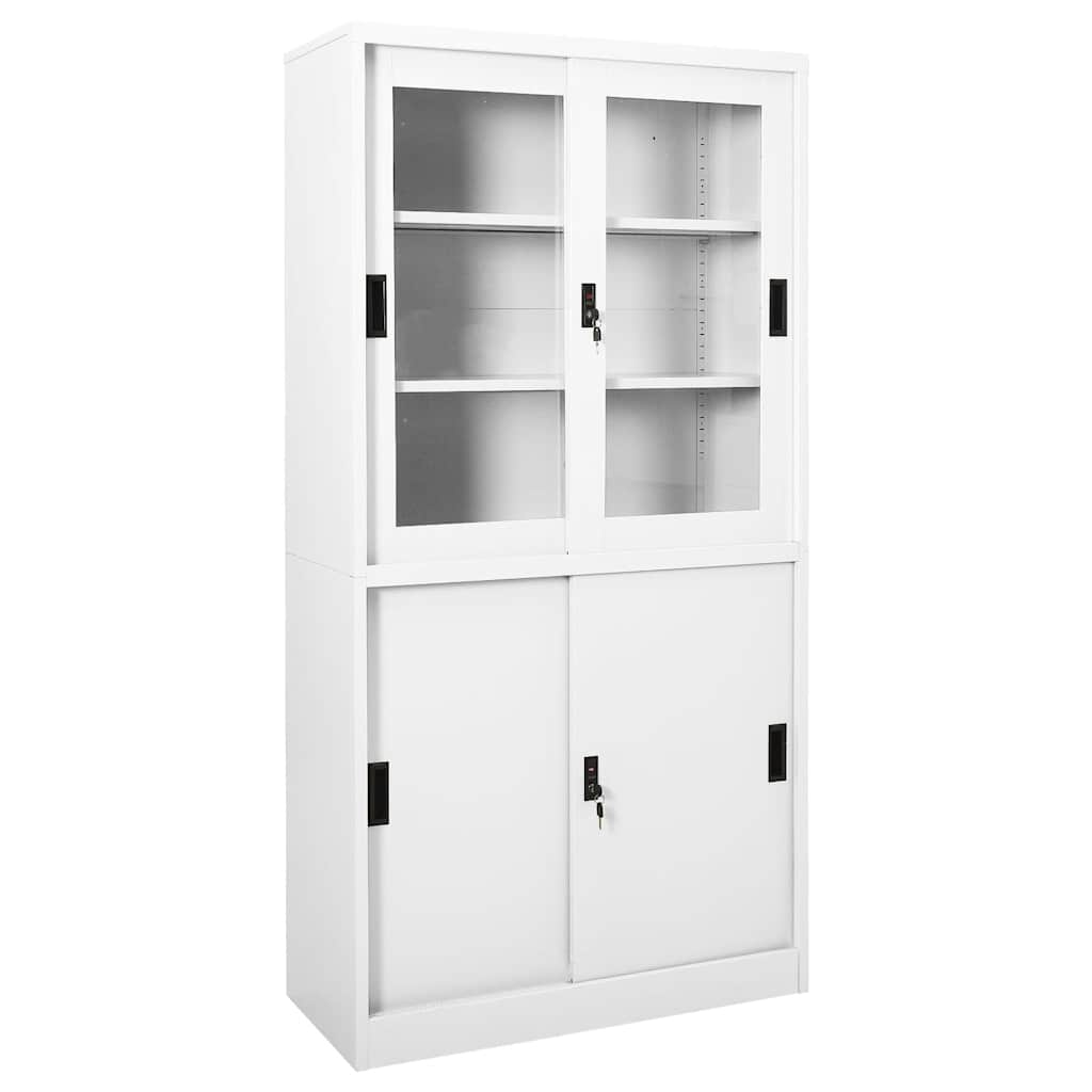 Kantoorkast met schuifdeuren 90x40x180 cm staal wit – afbeelding 1