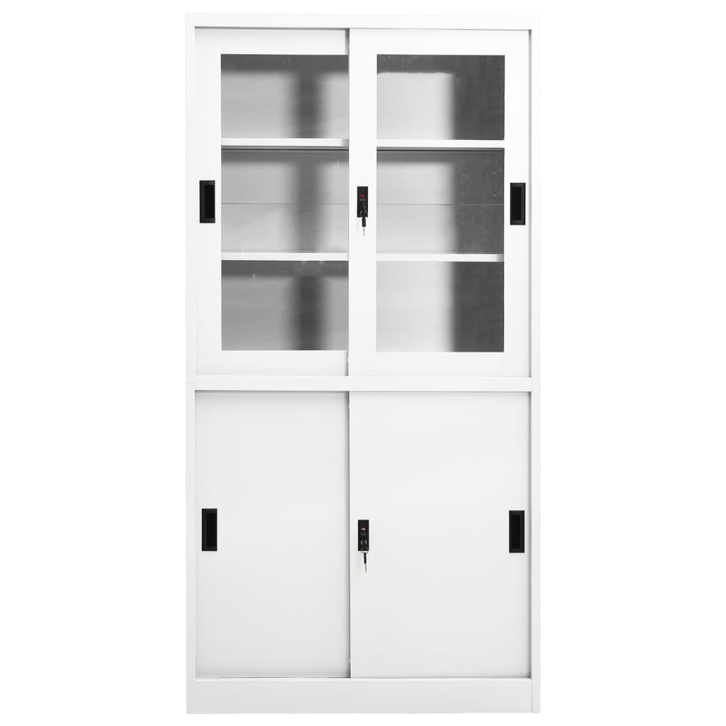 Kantoorkast met schuifdeuren 90x40x180 cm staal wit – afbeelding 2