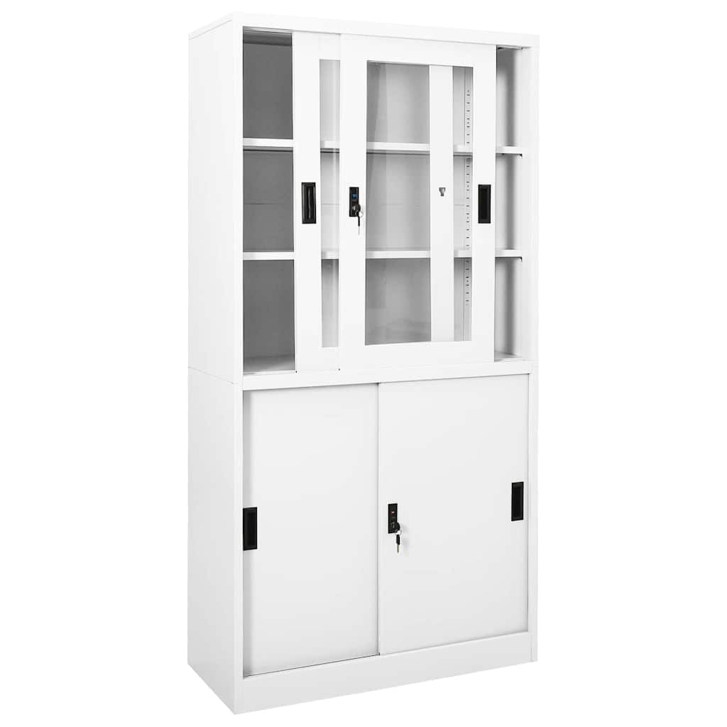 Kantoorkast met schuifdeuren 90x40x180 cm staal wit – afbeelding 5