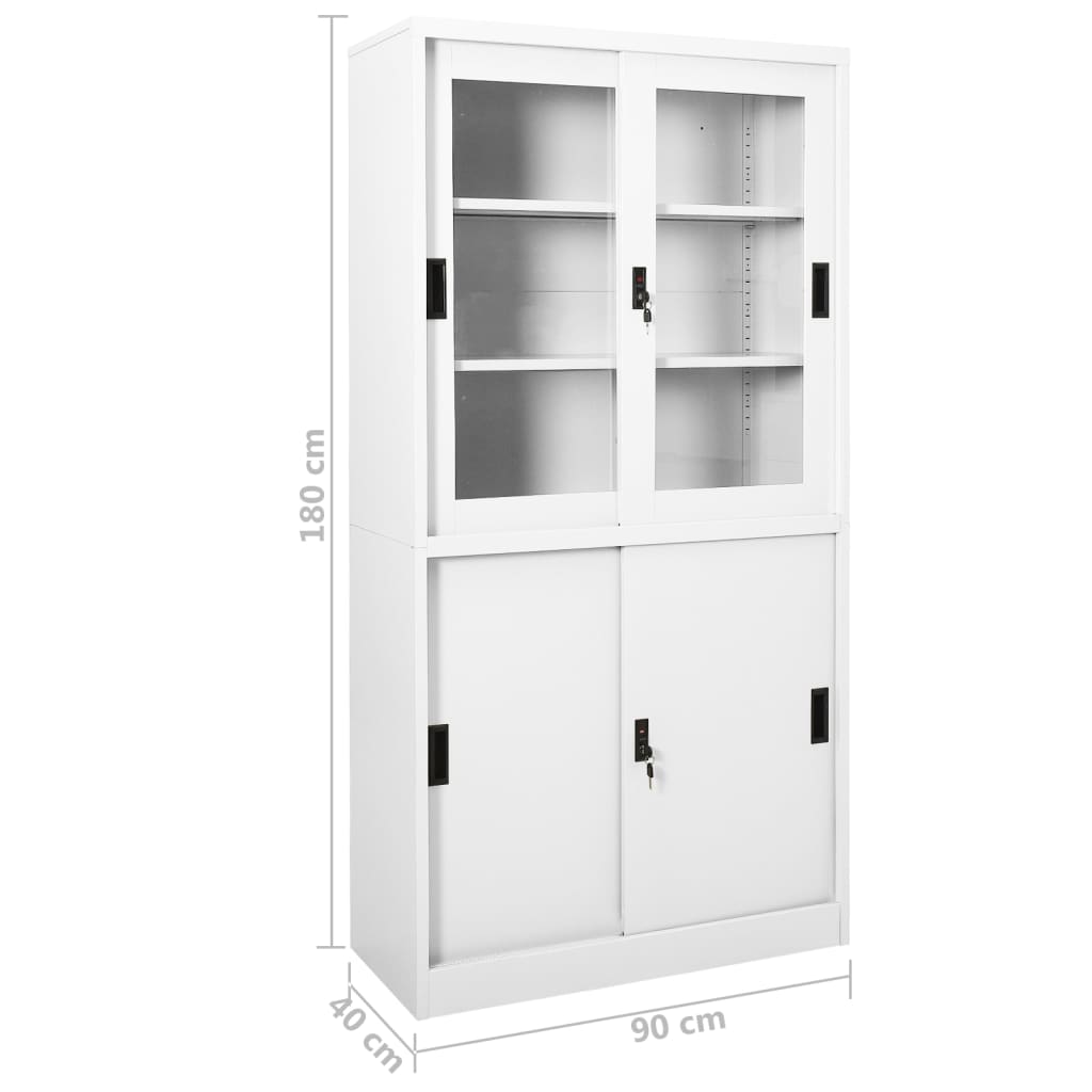 Kantoorkast met schuifdeuren 90x40x180 cm staal wit – afbeelding 8