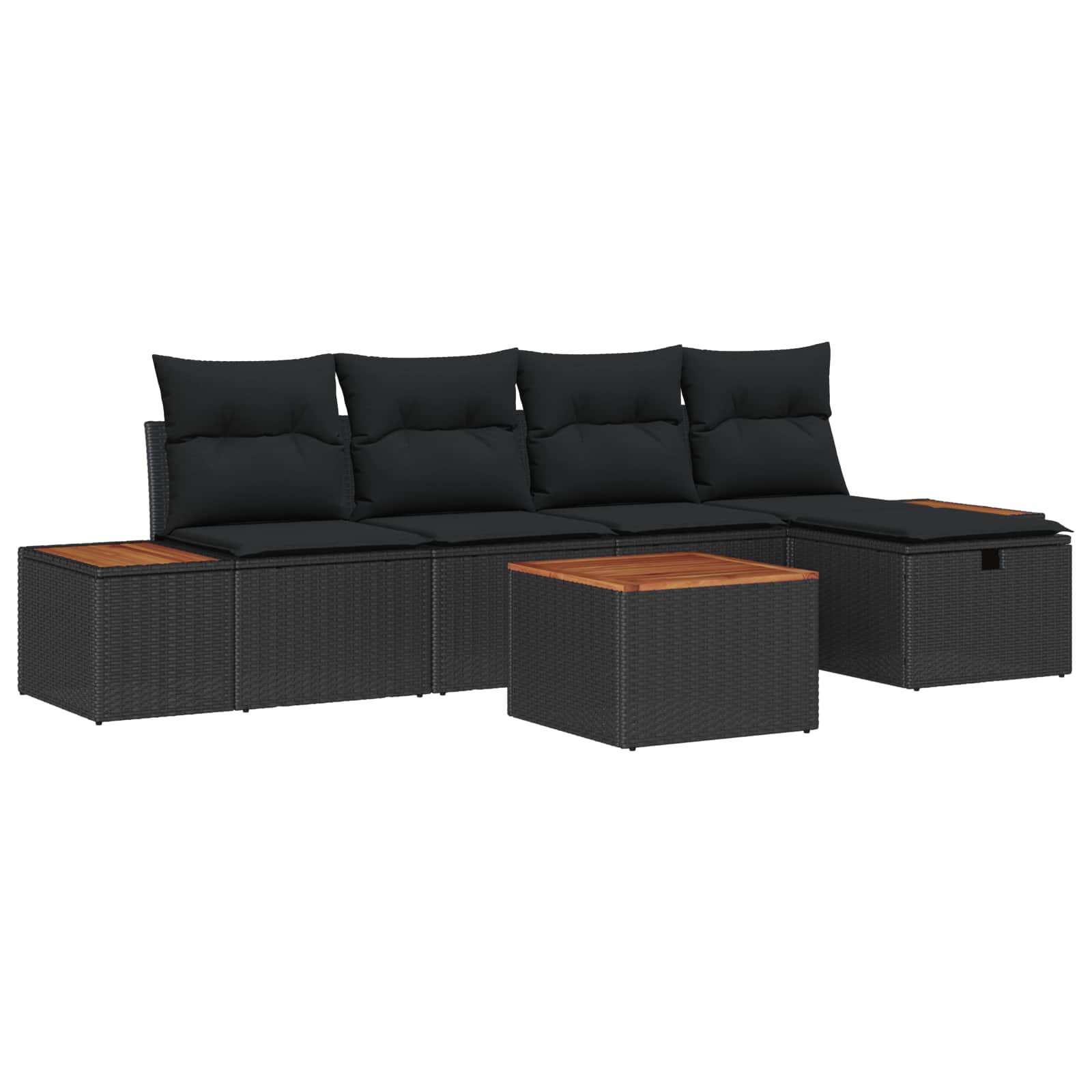 Tuinbankenset met kussen 6 pcs Zwart poly rattan