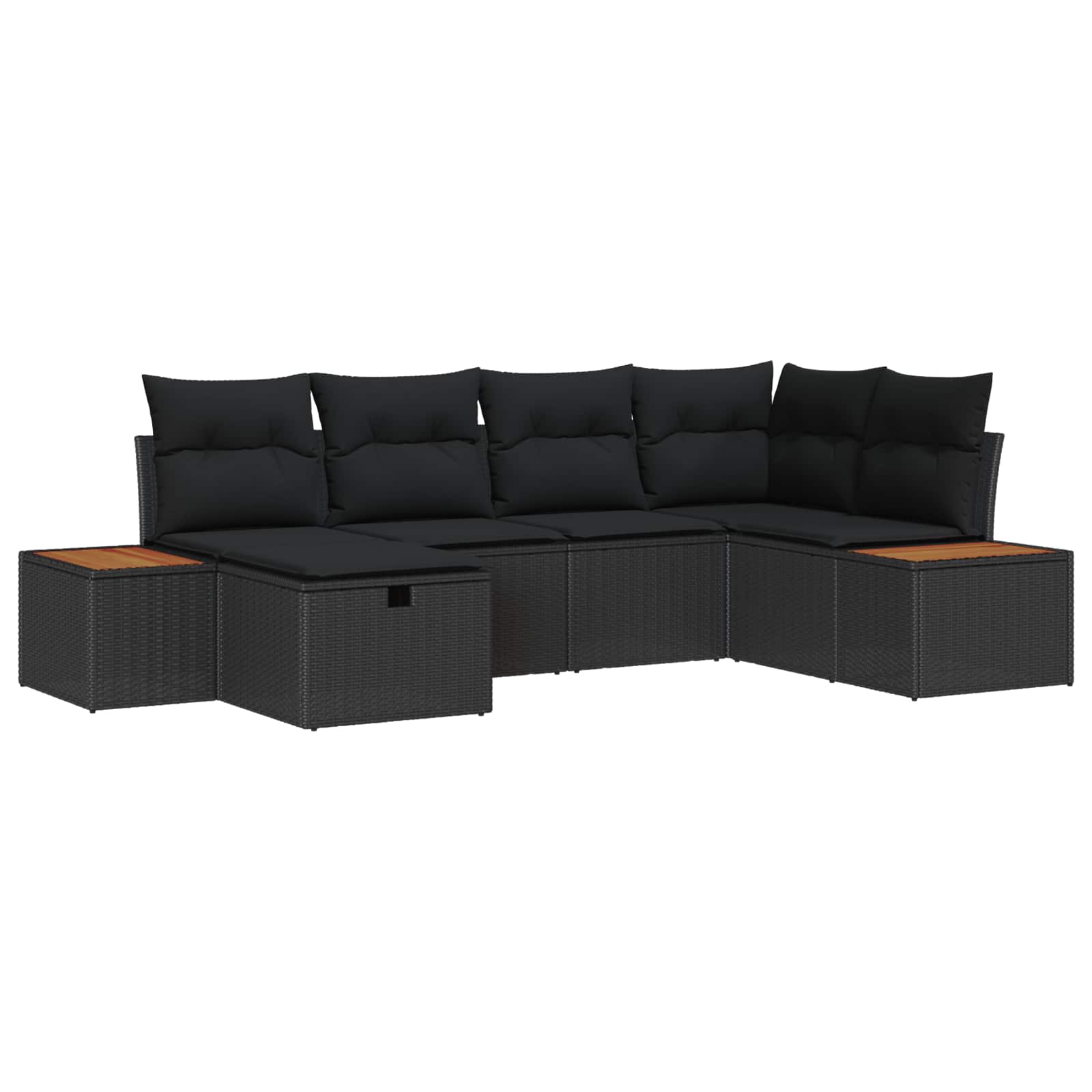 Tuinbankenset met kussen 6 pcs Zwart poly rattan
