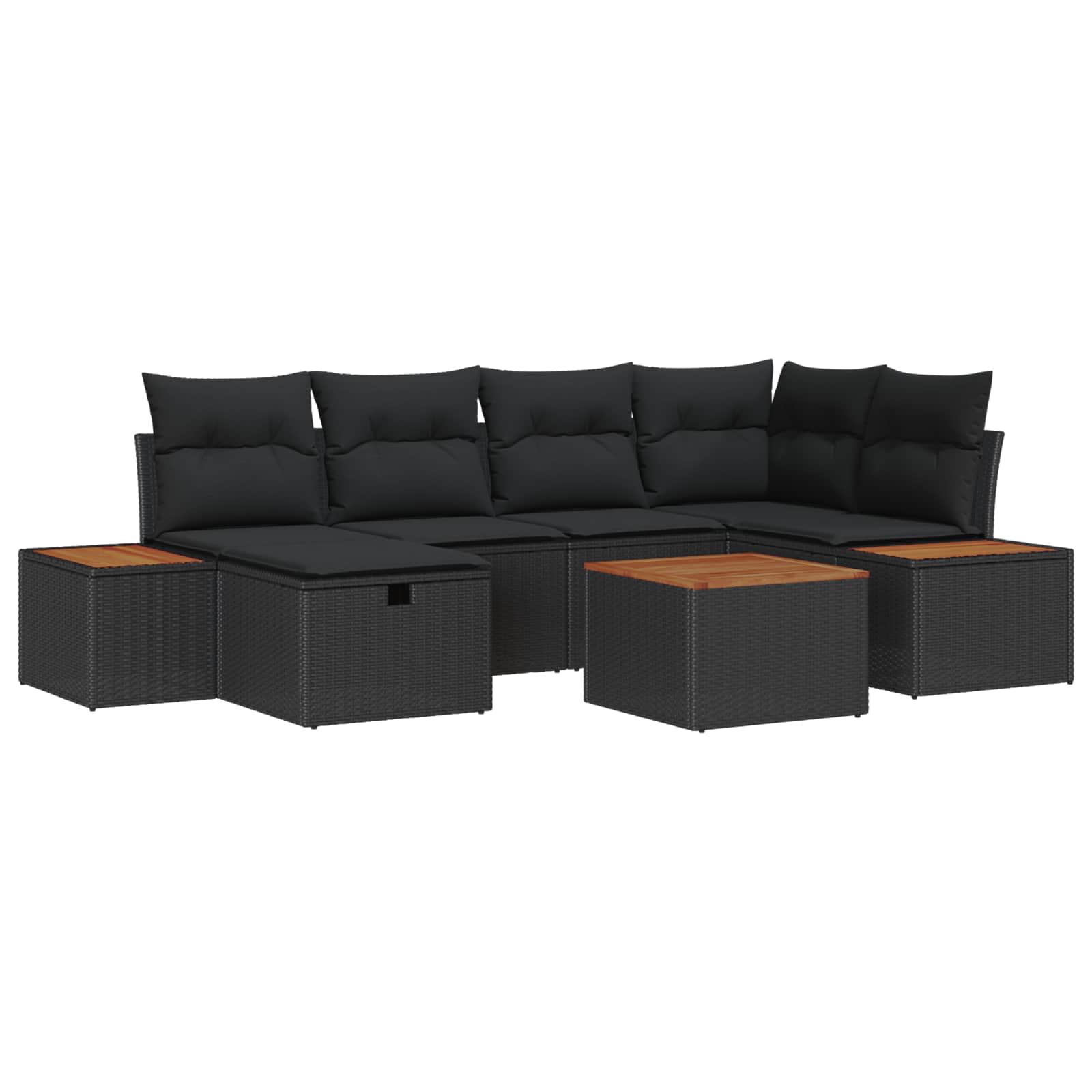 Tuinbankenset met kussen 7 pcs Zwart poly rattan