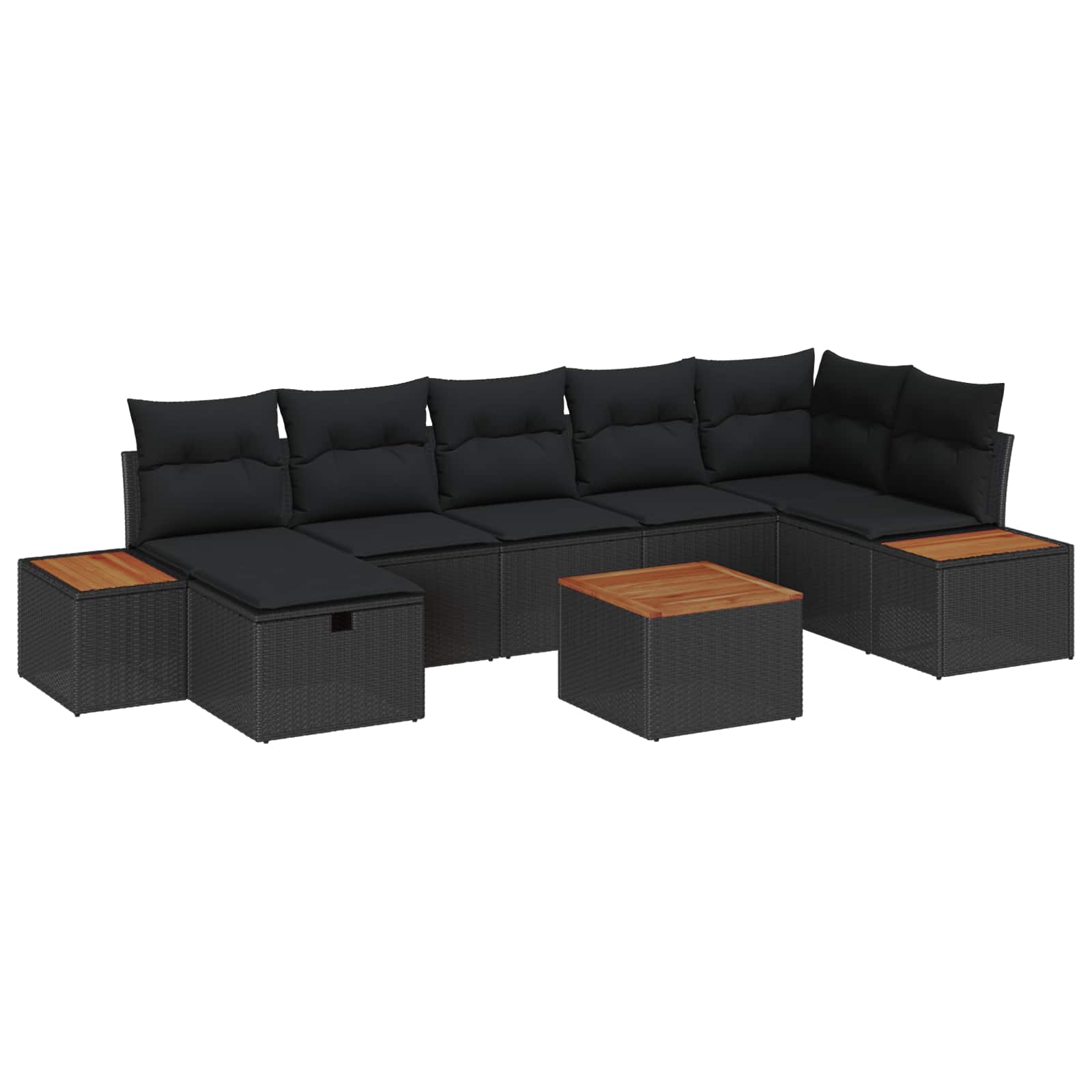 Tuinbankenset met kussen 8 pcs Zwart poly rattan – afbeelding 1
