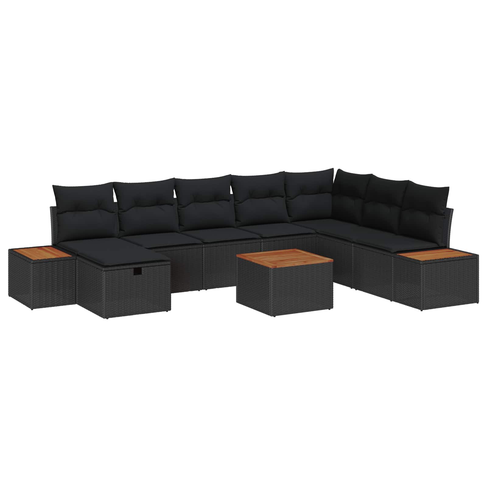 Tuinbankenset met kussen 9 pcs Zwart poly rattan – afbeelding 1