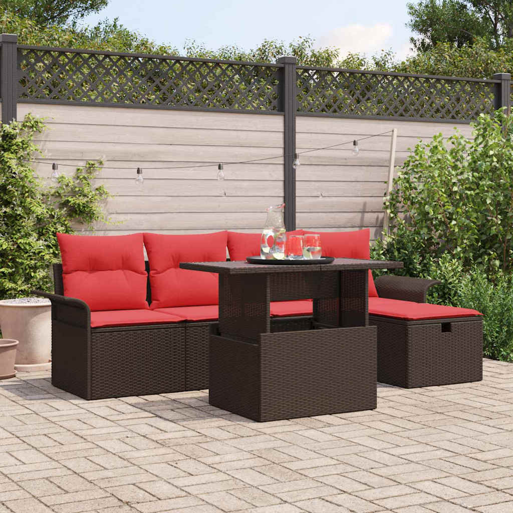 Tuin Sofa Set met kussen met opslag 6 pcs Bruin Poly riet – afbeelding 1