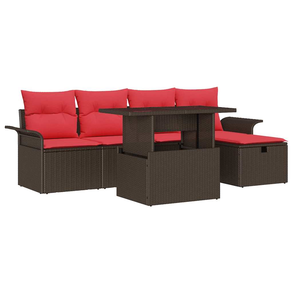 Tuin Sofa Set met kussen met opslag 6 pcs Bruin Poly riet – afbeelding 2