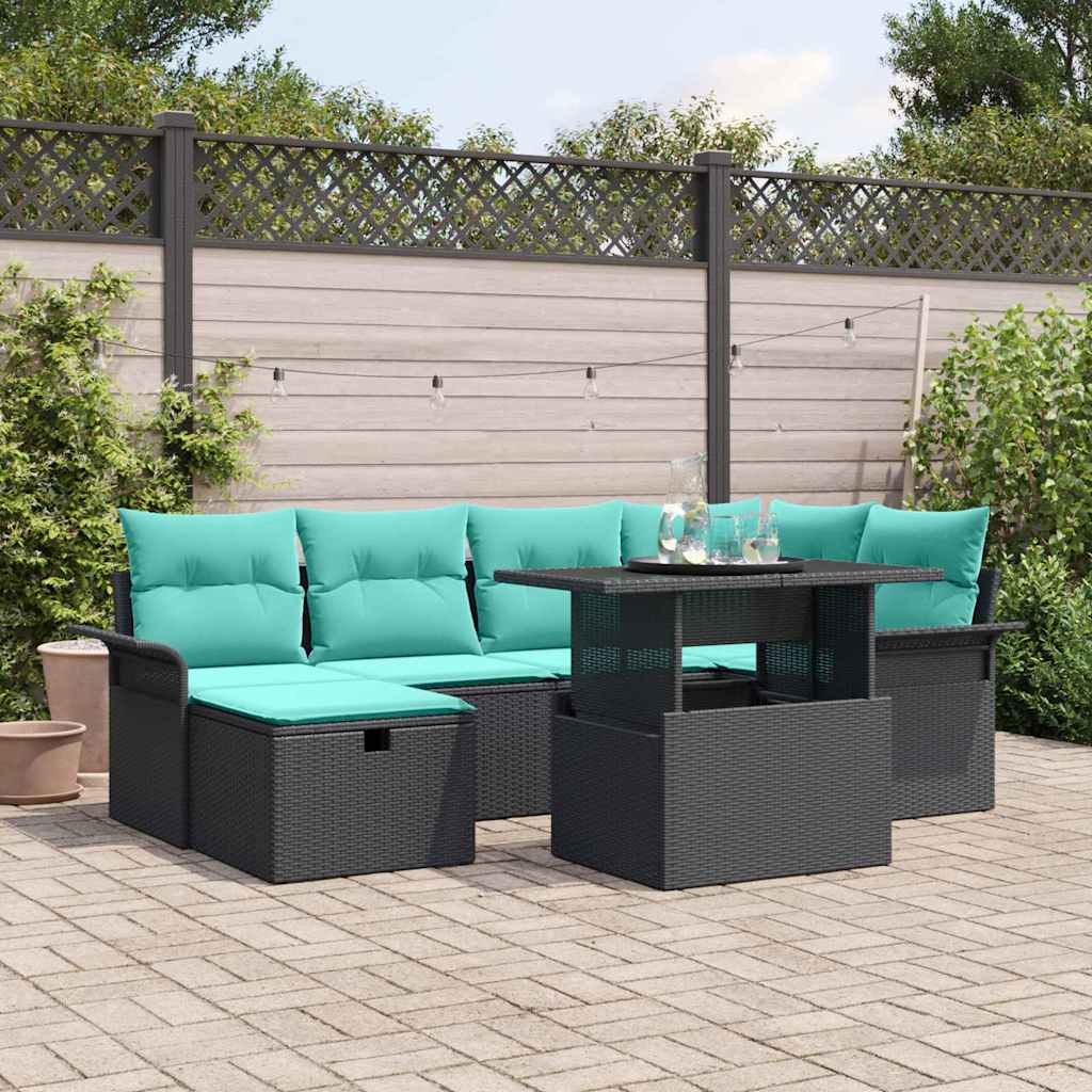 Tuin Sofa Set met kussen met opslag 7 pcs Zwart Poly riet – afbeelding 1