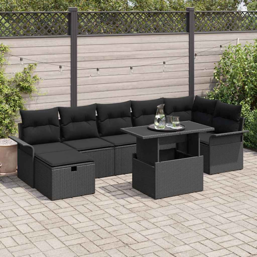 Tuin Sofa Set met kussen met opslag 8 pcs Zwart Poly riet – afbeelding 1