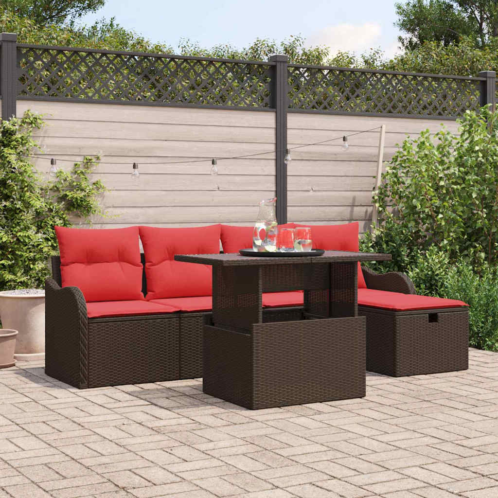 Tuin Sofa Set met kussen met opslag 6 pcs Bruin Poly riet – afbeelding 1