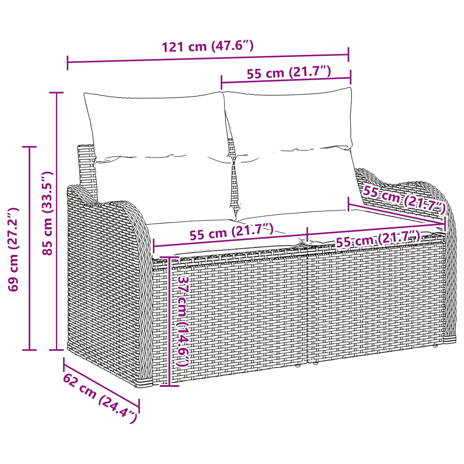 Tuin Sofa Set met kussen met opslag 6 pcs Bruin Poly riet – afbeelding 11